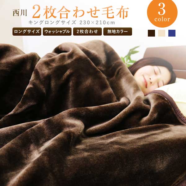 毛布 2枚合わせ 西川 送料無料 キングロングサイズ 230×210cm